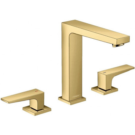 Mélongeur lavabo 160, 3 trou s poignées manettes, bonde PushOpen aspect doré poli