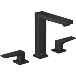 Mélongeur de lavabo 160, 3 trou s poignées manettes, bonde Push-Open noir mat