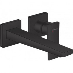 mitigeur lavabo encastré mural, bec 225mm, bonde écoul libre noir mat