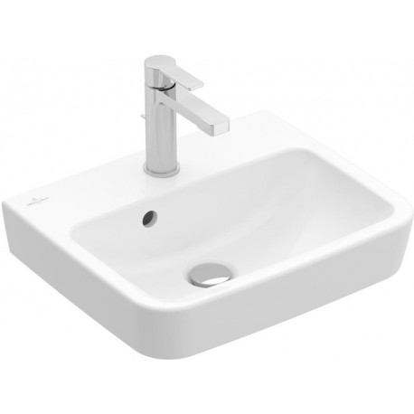 Lave-mains, 450 x 370 mm, Ovale, Pour robinetterie à 3 trou s, trou de robinetterie central percé, Avec trop-plein, Céramique sanitaire, cuve au centre