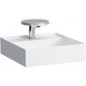 Lave-mains KARTELL 460 x 460 mm sans trop-plein, version 3 trous robinet blanc LAUFEN
