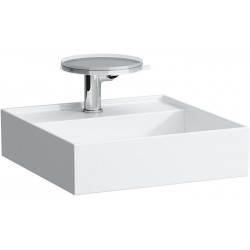 Lave-mains KARTELL 460 x 460 mm sans trop-plein, version 3 trous robinet blanc LCC LAUFEN
