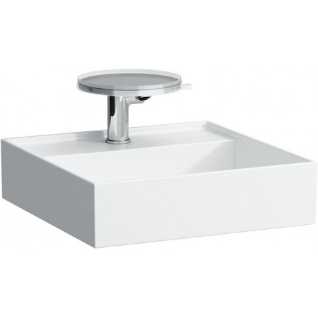 Lave-mains KARTELL 460 x 460 mm sans trop-plein, version 3 trous robinet blanc LCC LAUFEN