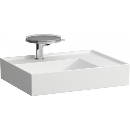 Lavabo KARTELL 600 x 460 mm, étagère à droite sans trop-plein, sans trou pour robinetterie, blanc mat LAUFEN
