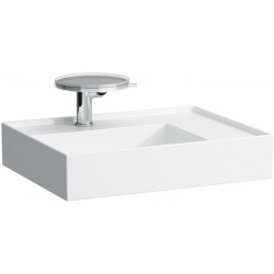 Lavabo KARTELL 600 x 460 mm, étagère à droite sans trop-plein, version 3 trous robinet blanc LCC LAUFEN