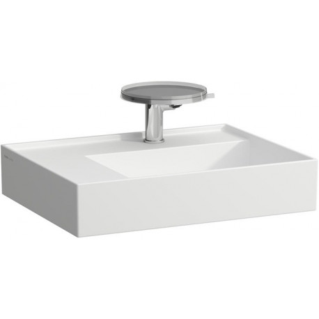 Lavabo KARTELL 600 x 460 mm, étagère à gauche sans trop-plein, 1 trou pour robinet finition blanc mat LAUFEN