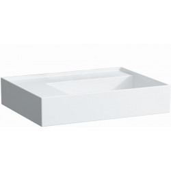 Lavabo KARTELL 600 x 460 mm, étagère à gauche sans trop-plein, sans trou pour robinet blanc LAUFEN