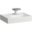 Lavabo KARTELL 600 x 460 mm, étagère à gauche sans trop-plein, finition 3 trous pour robinetterie blanc mat LAUFEN