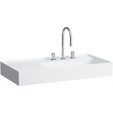 Lavabo KARTELL 900 x 460 mm, étagère à gauche sans trop-plein, version 1 trou pour robinet blanc LAUFEN