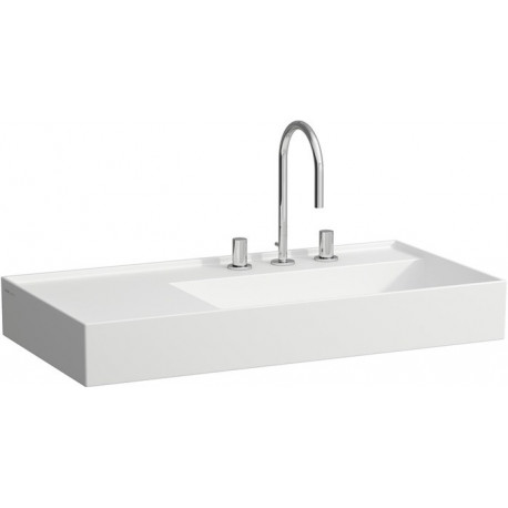 Lavabo KARTELL 900 x 460 mm, étagère à gauche sans trop-plein, sans trou pour robinetterie, blanc mat LAUFEN