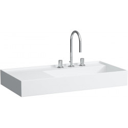 Lavabo KARTELL 900 x 460 mm, étagère à gauche sans trop-plein, 3 trous de robinetterie design blanc LAUFEN