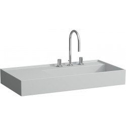 Lavabo KARTELL 900 x 460 mm, étagère à gauche sans trop-plein, 3 trous de robinetterie design gris LAUFEN