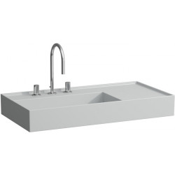 Lavabo KARTELL 900 x 460 mm, étagère à droite sans trop-plein, 1 trou pour robinetterie en gris LAUFEN