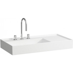 Lavabo KARTELL 900 x 460 mm, étagère à droite sans trop-plein, 2 trous pour robinetterie en blanc LAUFEN