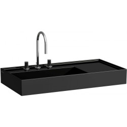 Lavabo KARTELL 900 x 460 mm, étagère à droite sans trop-plein, 2 trous pour robinetterie en noir LAUFEN