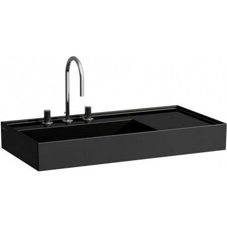 Lavabo KARTELL 900 x 460 mm, étagère à droite sans trop-plein, 2 trous pour robinetterie en noir LAUFEN