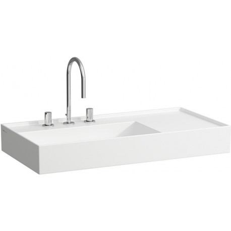 Lavabo KARTELL 900 x 460 mm, étagère à droite sans trop-plein, version 2 trous robinet blanc LCC LAUFEN