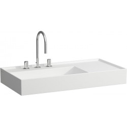 Lavabo KARTELL 900 x 460 mm, étagère à droite sans trop-plein, 2 trous pour robinetterie, blanc mat LAUFEN