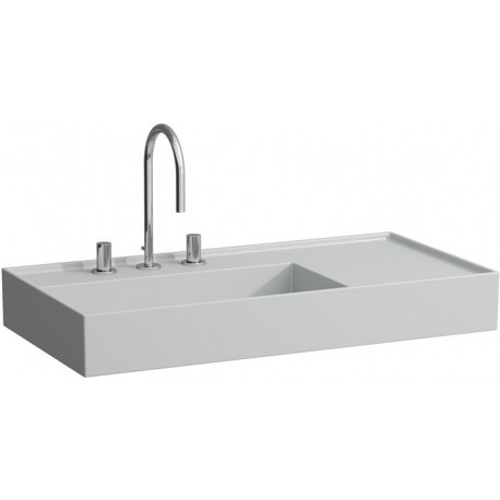 Lavabo KARTELL 900 x 460 mm, étagère à droite sans trop-plein, 2 trous pour robinetterie en gris LAUFEN