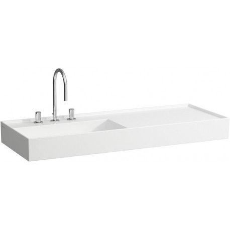 Lavabo KARTELL 1200 x 460 mm, étagère à droite sans trop-plein, version 1 trou pour robinet blanc LCC LAUFEN