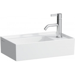Lave-mains KARTELL 460 x 280 mm, plage de robinetterie à droite sans trop-plein, version 1 trou de robinetterie blanc LCC LAUFEN