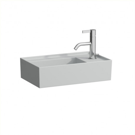 Lave-mains KARTELL 460 x 280 mm, plage de robinetterie à droite sans trop-plein, version 1 trou de robinetterie gris LAUFEN