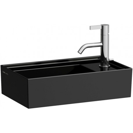 Lave-mains KARTELL 460 x 280 mm, plage de robinetterie à droite sans trop-plein, sans trou de robinetterie noir LAUFEN