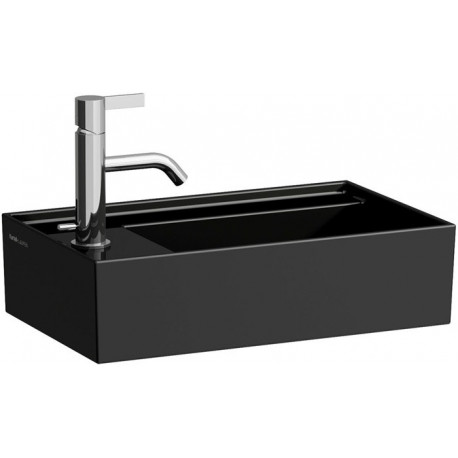 Lave-mains KARTELL 460 x 280 mm, plage de robinetterie à gauche sans trop-plein, version 1 trou de robinetterie noir LAUFEN
