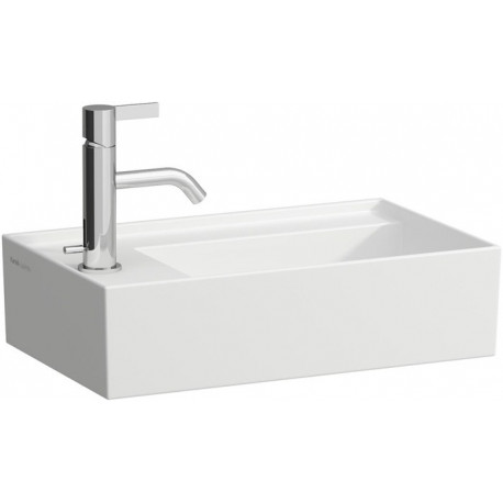 Lave-mains KARTELL 460 x 280 mm, plage de robinetterie à gauche sans trop-plein, 1 trou de robinetterie finition blanc mat LAUFEN