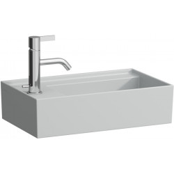 Lave-mains KARTELL 460 x 280 mm, plage de robinetterie à gauche sans trop-plein, version 1 trou de robinetterie gris LAUFEN
