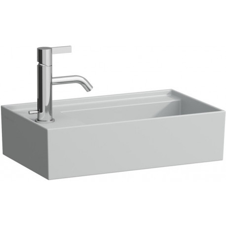 Lave-mains KARTELL 460 x 280 mm, plage de robinetterie à gauche sans trop-plein, version 1 trou de robinetterie gris LAUFEN
