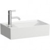 Lave-mains KARTELL 460 x 280 mm, plage de robinetterie à gauche sans trop-plein, sans trou pour robinetterie, blanc mat LAUFEN