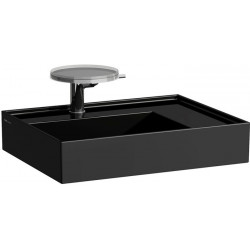Lavabo KARTELL 600 x 460 mm, étagère à droite sans trop-plein, 2 trous pour robinetterie en noir LAUFEN