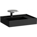 Lavabo KARTELL 600 x 460 mm, étagère à droite sans trop-plein, 2 trous pour robinetterie en noir LAUFEN