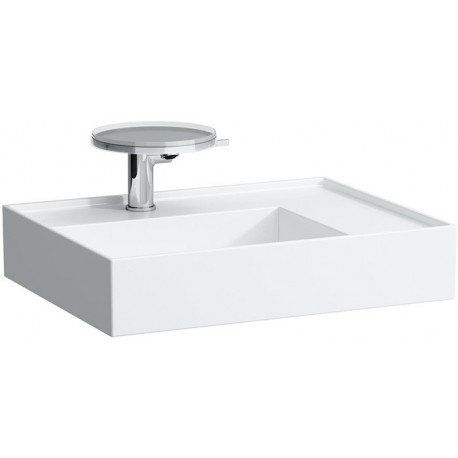 Lavabo KARTELL 600 x 460 mm, étagère à droite sans trop-plein, 2 trous de robinetterie design blanc LCC LAUFEN