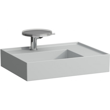 Lavabo KARTELL 600 x 460 mm, étagère à droite sans trop-plein, 2 trous pour robinetterie en gris LAUFEN