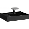 Lavabo KARTELL 600 x 460 mm, étagère à gauche sans trop-plein, 2 trous pour robinetterie en noir LAUFEN