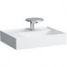 Lavabo KARTELL 600 x 460 mm, étagère à gauche sans trop-plein, 2 trous de robinetterie design blanc LCC LAUFEN