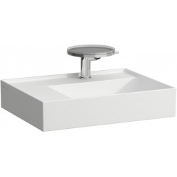 Lavabo KARTELL 600 x 460 mm, étagère à gauche sans trop-plein, 2 trous pour robinetterie, blanc mat LAUFEN
