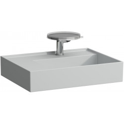 Lavabo KARTELL 600 x 460 mm, étagère à gauche sans trop-plein, 2 trous pour robinetterie en gris LAUFEN