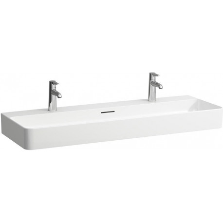 Lavabo VAL 1200 x 420 mm avec trop-plein, 2 trous pour robinetterie, blanc LCC LAUFEN