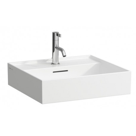 Lavabo KARTELL 500 x 460 mm, encastrable sous avec trop-plein, version 1 trou robinet blanc LAUFEN
