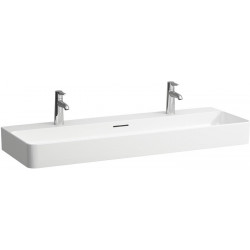 Lavabo VAL 1200 x 420 mm avec trop-plein, 2 trous pour robinetterie, blanc mat LAUFEN