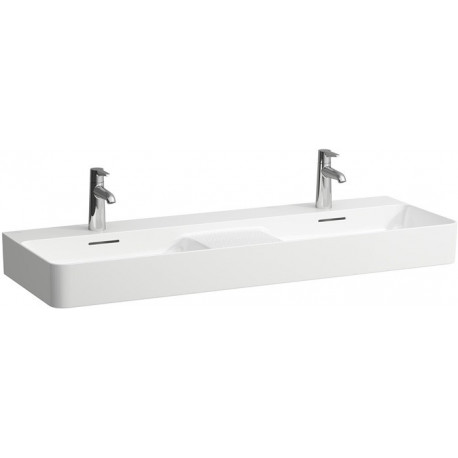 Lavabo double VAL 1200 x 400 mm, avec trou pour robinetterie, avec trop-plein blanc mat LAUFEN