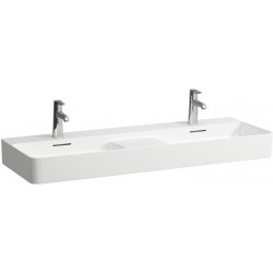 Lavabo double VAL 1200 x 400 mm, 3 trous pour robinetterie, avec trop-plein blanc LAUFEN