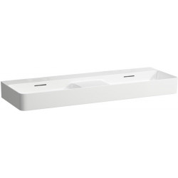 Lavabo double VAL 1200 x 400 mm, sans trous pour robinetterie, avec LAUFEN mat sur blanc
