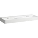 Lavabo double VAL 1200 x 400 mm, sans trous pour robinetterie, avec LAUFEN mat sur blanc