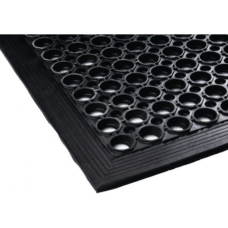 Tapis anti-fatIgue l. 0,9 m L. 1,5 m épaisseur 12 mm noir NR/SBR sans insert tissé