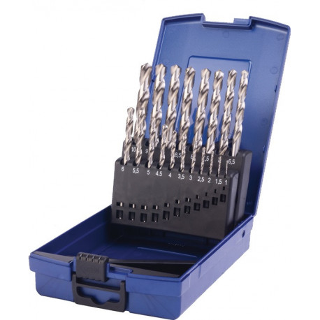 Set Foret hélicoïdal DIN 338 TypN D.1-10x0.5mm HSS 19 unités coffret plastique.