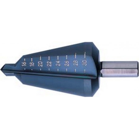 Foret perce-tôle de précision, acier rapide, revêtement TiAIN, Capacité de perçage : 16-30,5 mm, Taille 3, Long. totale 76 mm, Long. de la queue : 22 mm